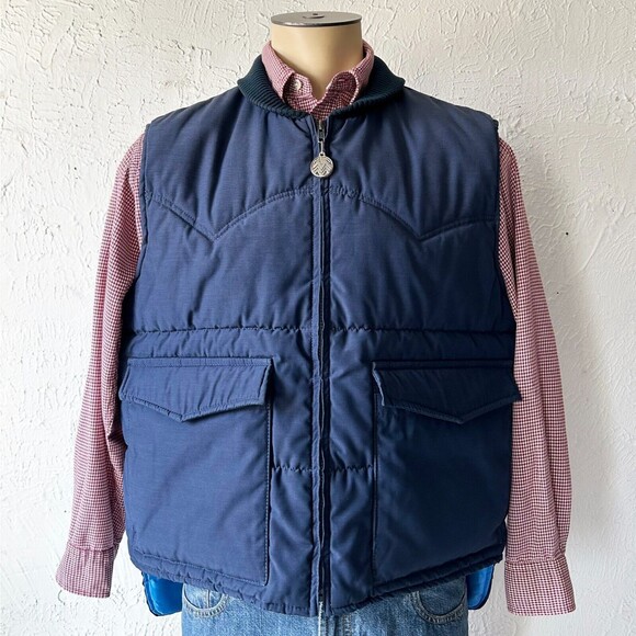 Vintage Miller Outerwear Insulated Vest Blue Western Yoke USA Made - Men's XL - Picture 5 of 16